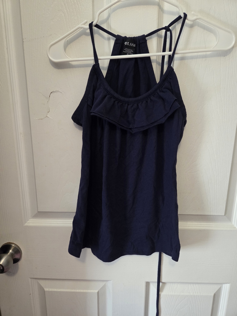Wet Seal Navy Ruffle-Front Spaghetti Strap Cami